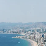 Aerial view of Benidorm's beach and skyline in Spain
