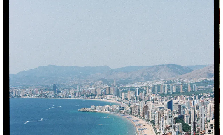 Aerial view of Benidorm's beach and skyline in Spain